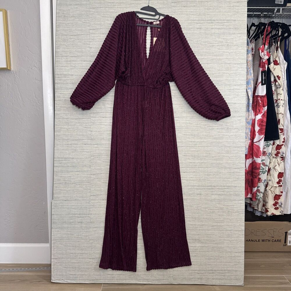 Sexy Burgundy Romper Medium Sheer Deep Plunge